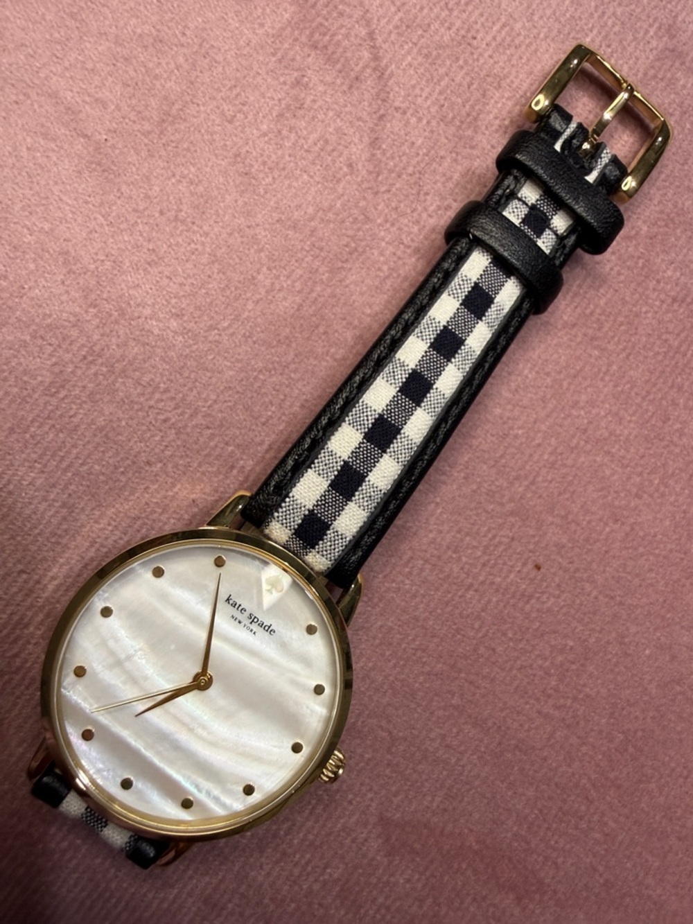 kate spade Gold-Tone Watch with Black & White Gingham Strap